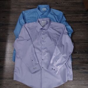 Calvin Klein Slim Flex Collar Dress Shirt Men 4XL Blue Purple Wrinkle Free Shirt